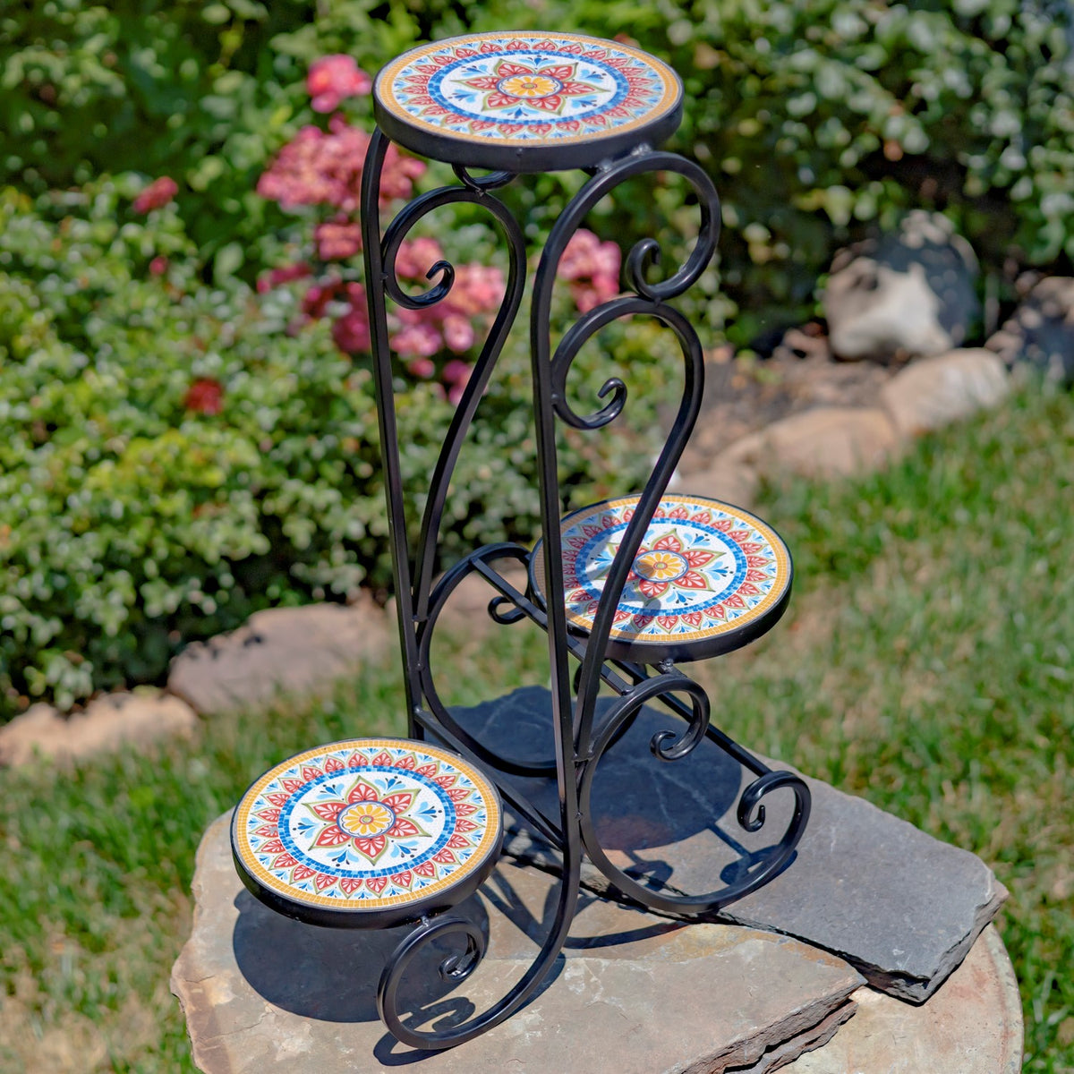 plant pot base outdoor Phoenix" Three-Tier Mosaic Plant Stand – Garden Lovers Club