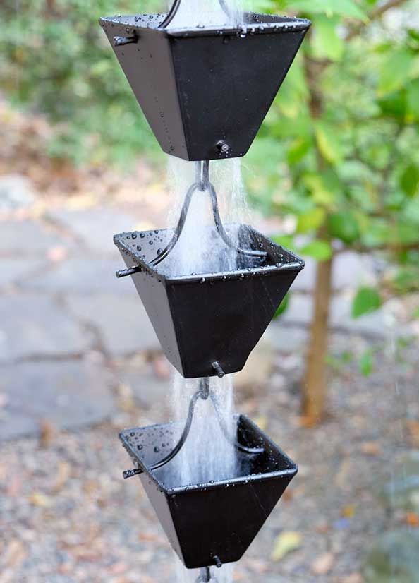 black chain for hanging plants Rainchains - Medium Matte Black Square Cup Rain Chain