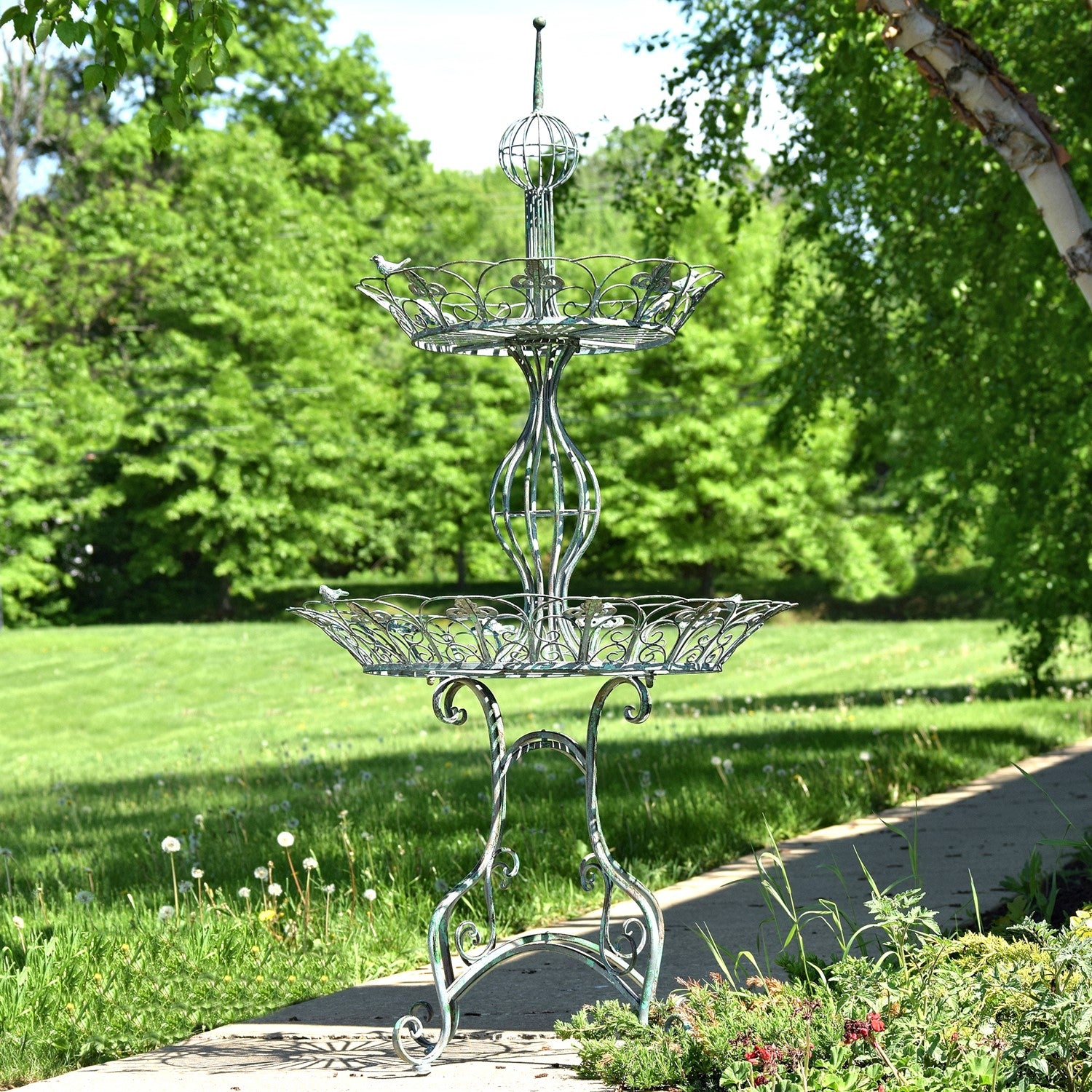2 tier plant rack 73" Tall Two Tier Round Plant Stand in Verdi Green – Garden Lovers Club
