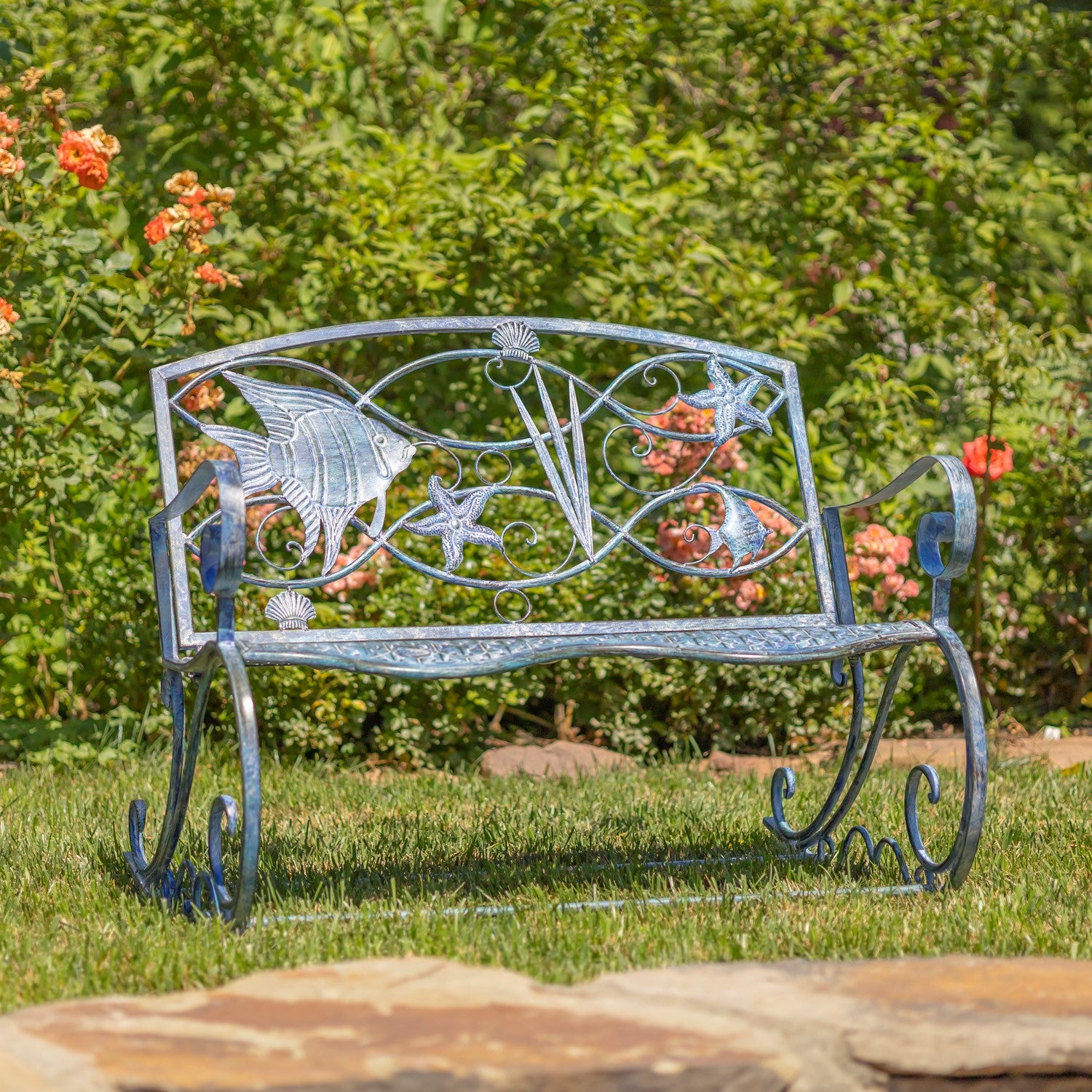 Covered Rocking Bench Coastal Sea Creature Rocking Bench in Coastal Blue – Garden Lovers Club