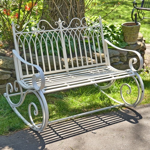 Iron Rocking Garden Bench in Antique White