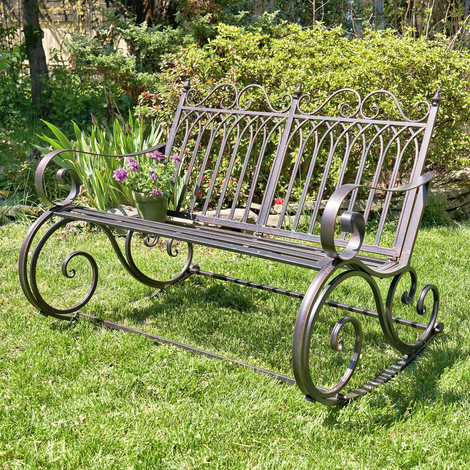 Metal Garden Rocking Bench Iron Rocking Garden Bench in Bronze