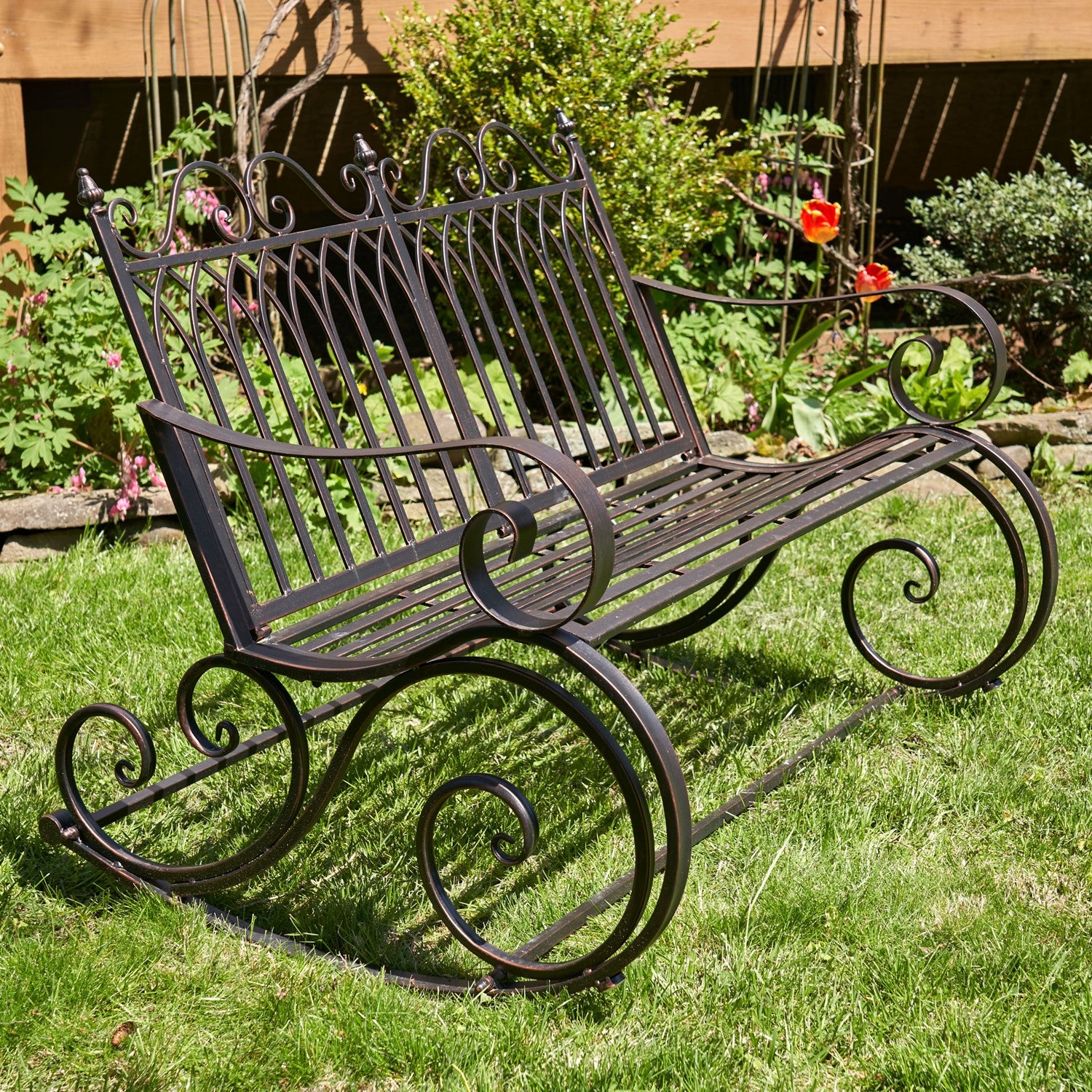 Iron Rocking Garden Bench in Bronze