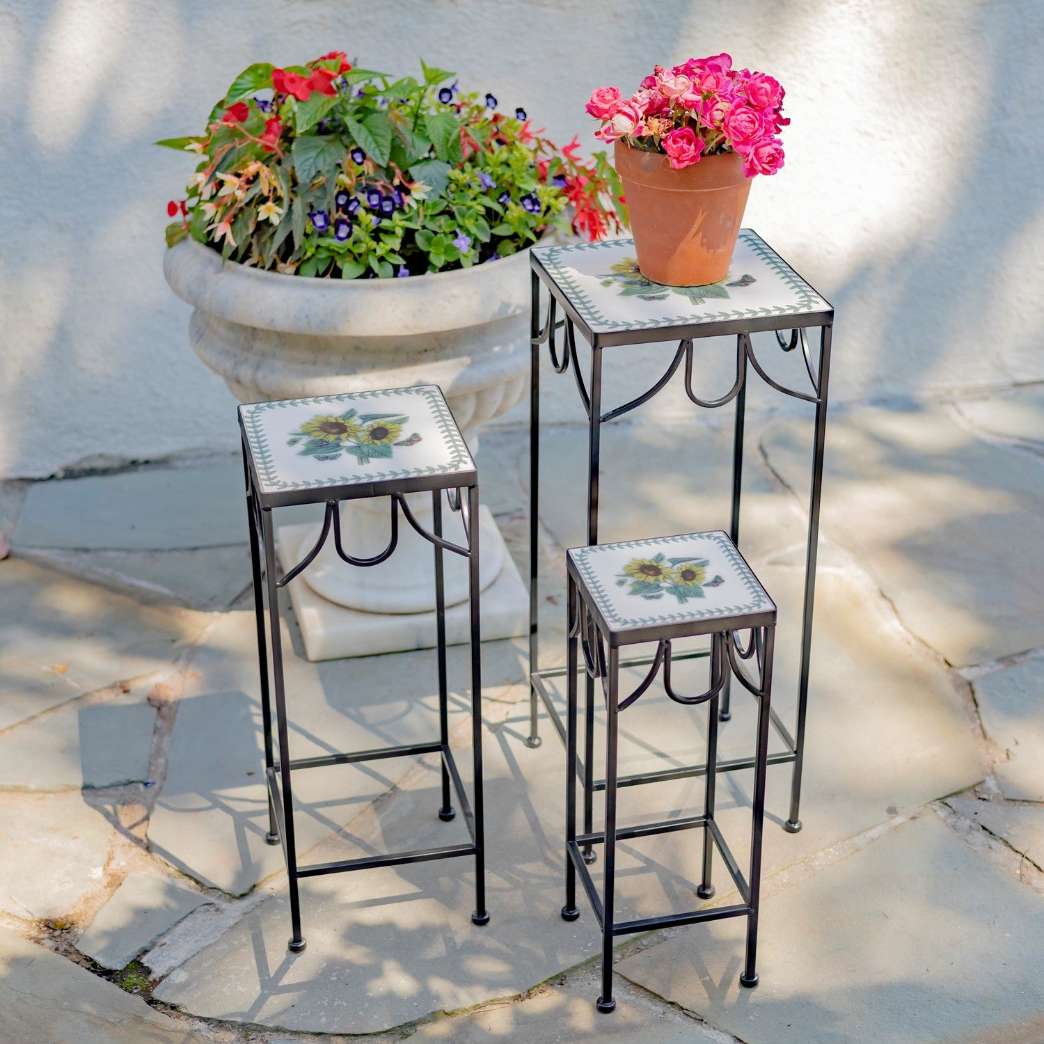 ceramic plant stands indoor "Marisol" Set of 3 Square Nesting Iron Mosaic Plant Stands