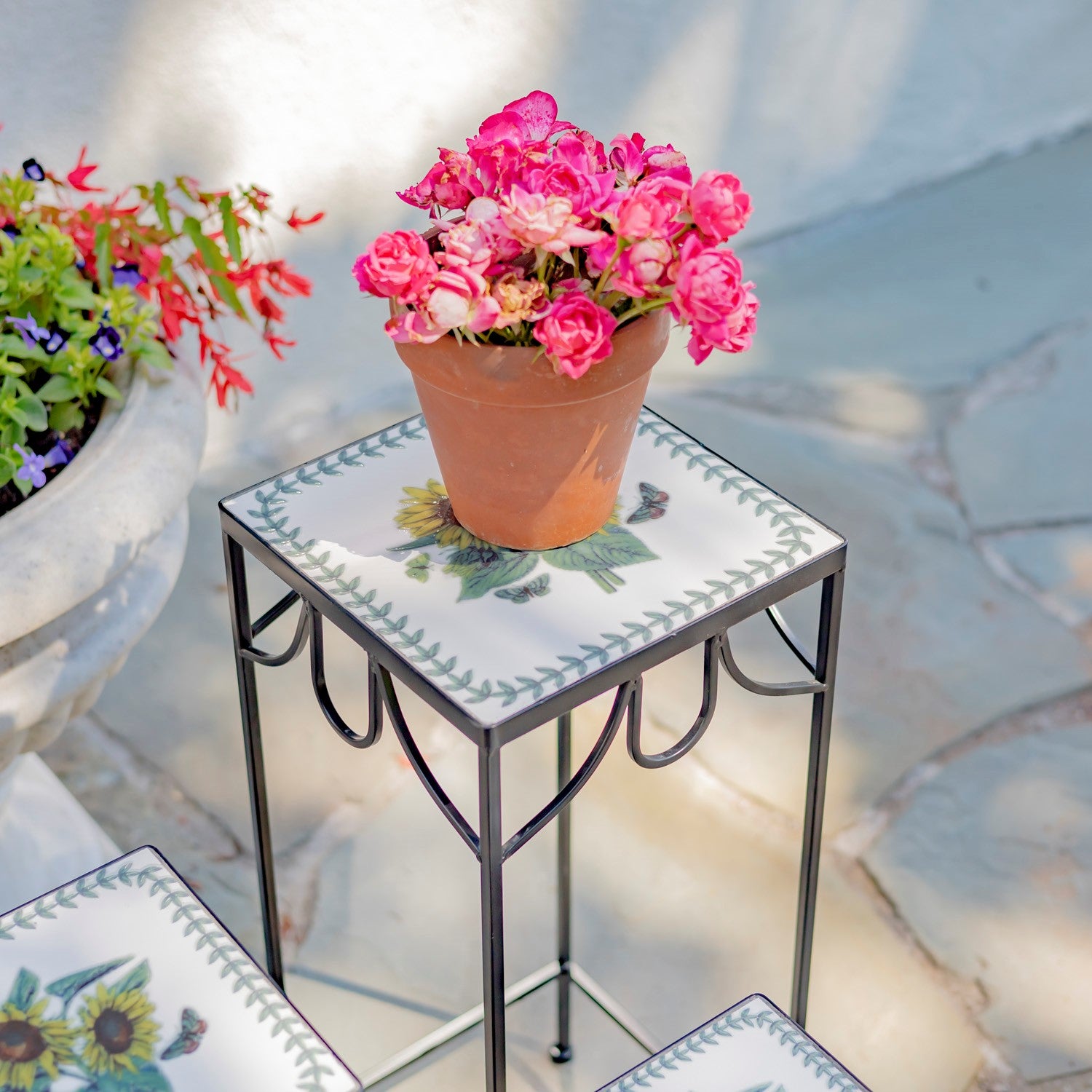 square plant pot holders "Marisol" Set of 3 Square Nesting Iron Mosaic Plant Stands