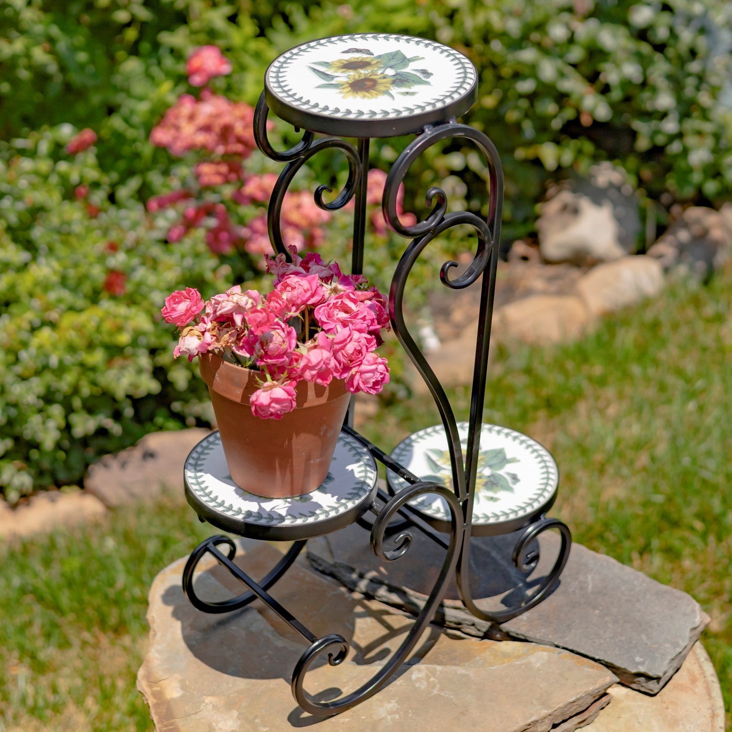 tiered pot plant stand Odessa" Three-Tier Mosaic Plant Stand – Garden Lovers Club